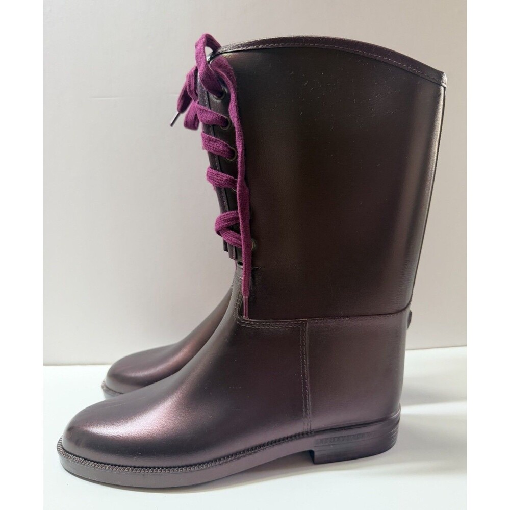 NAOT Women’s Metallic Purple Rain Boots Lace Up Mid Calf Waterproof Size 10